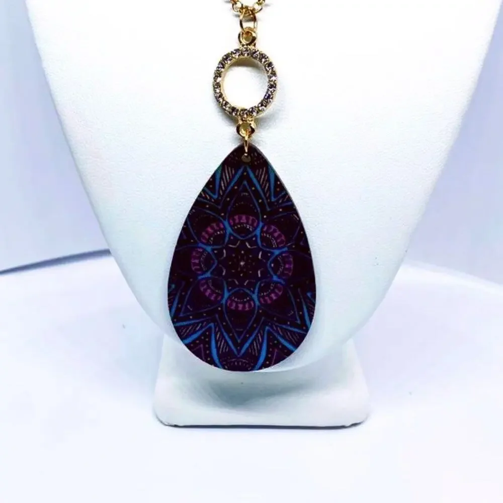 Gold-Tone Rhinestone Hand  Painted Wood Necklace